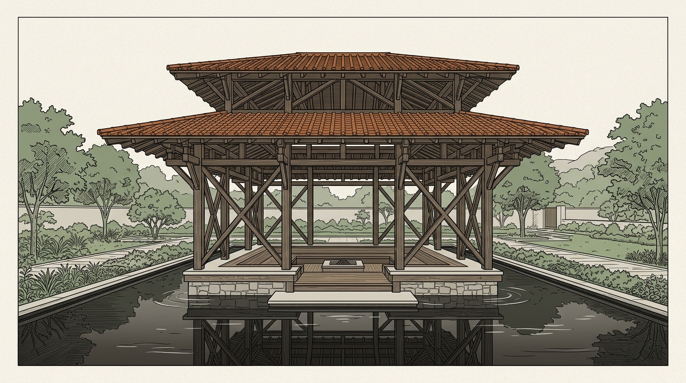 pavilion architectural line-art render